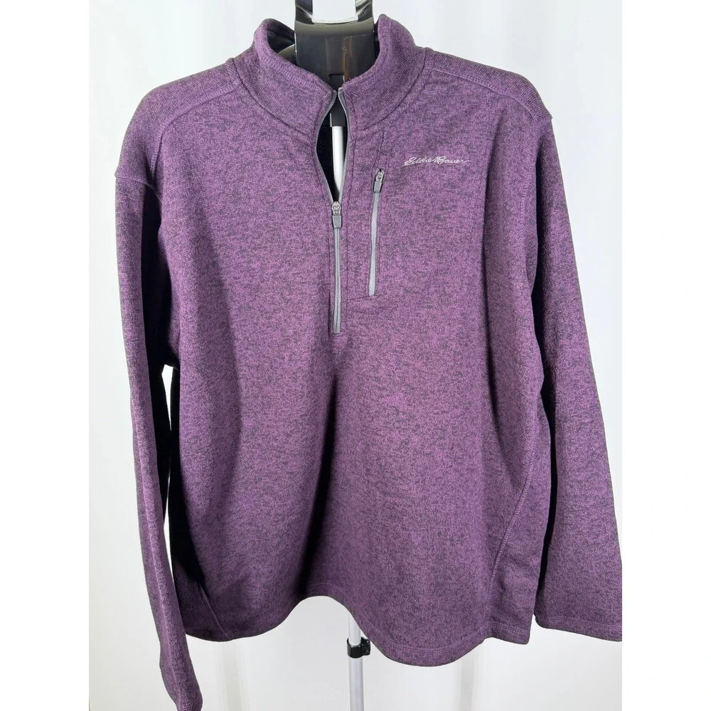 Eddie Bauer Mens‎ XL 1/4 Zip Fleece Pullover Heathered Purple Sweater Jacket